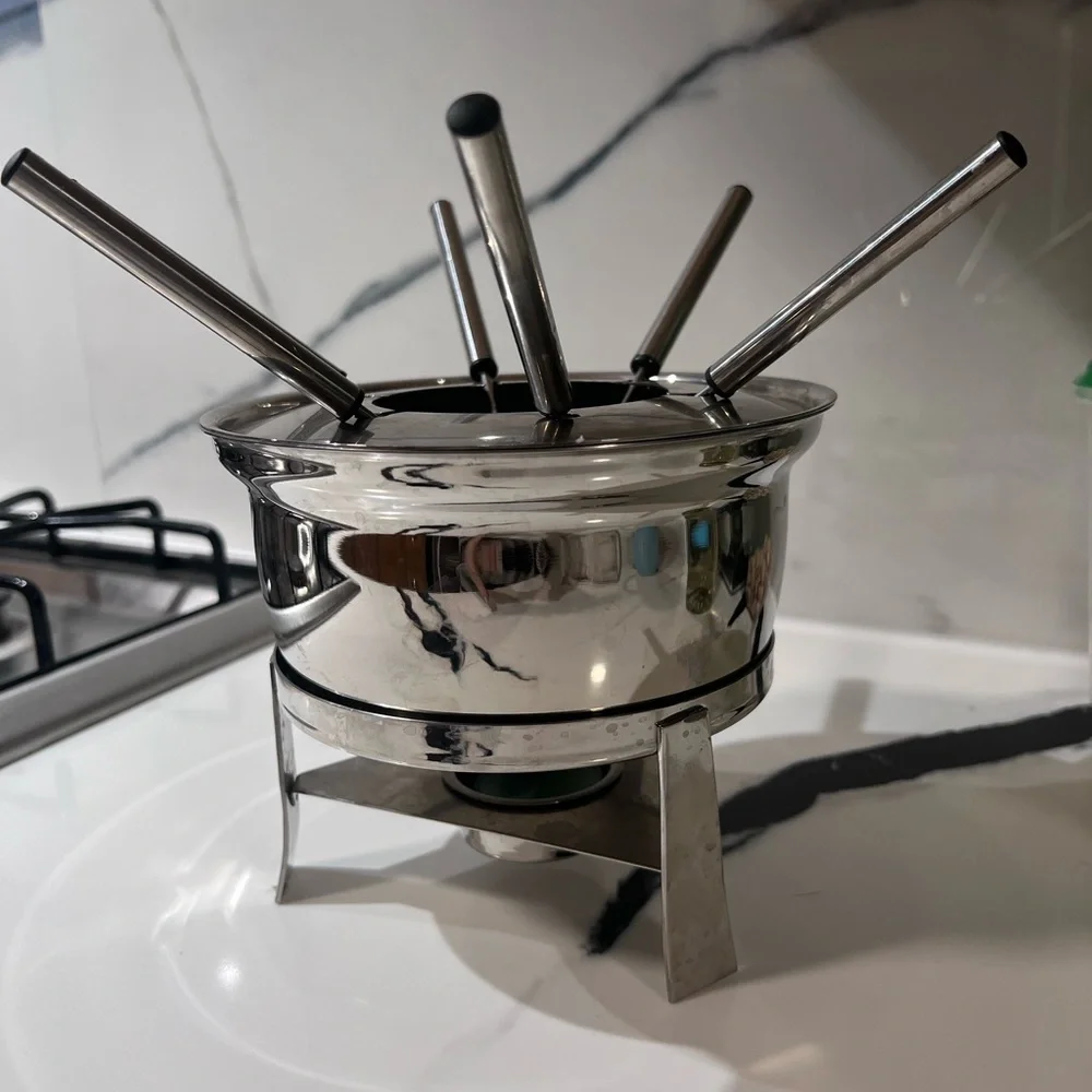 Crate & Barrel Stainless Steel Fondue Set